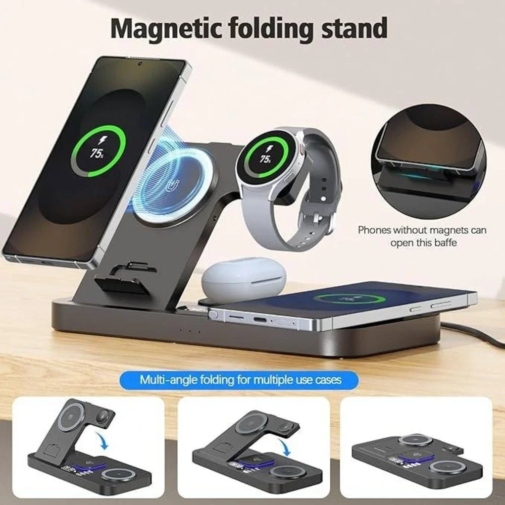 6-in-1‎ Magnetic Wireless Charging Station 30W Fast Charger Clock Night Light